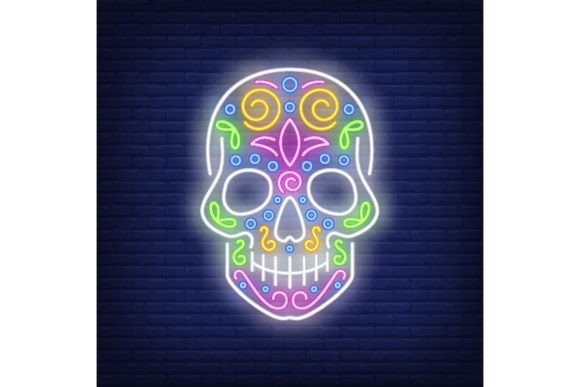 Download Sugar Skull Neon Sign. Day of Dead Desig - Dead Collection