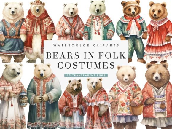 Download Bears in Folk Costumes Clipart Bundle - Costumes Collection