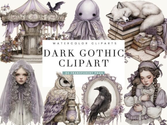 Download Watercolor Dark Gothic Clipart Bundle - Clipart Collection