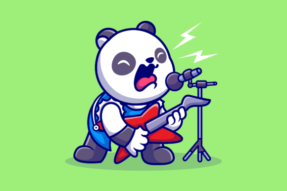 Download Cute Panda Rocker with Guitar Cartoon - Rocker Collection