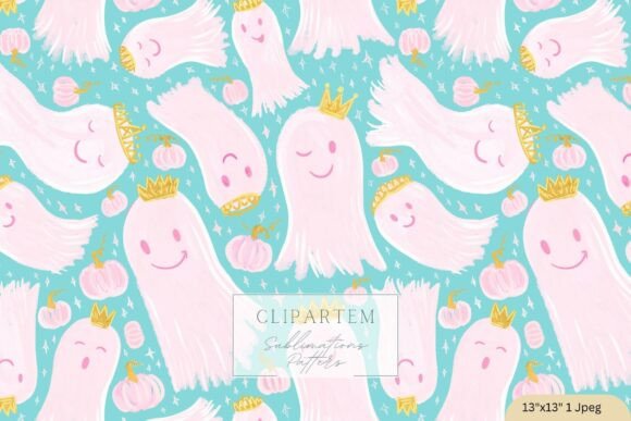 Download Halloween Ghost Princess Pattern Teal - Ghost Collection