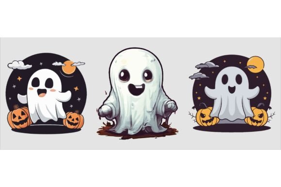 Download Free Vector Art of Cute Halloween Ghosts - Ghost Collection