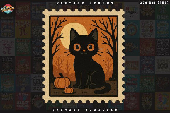 Download Adorable Black Cat Postage Stamp Clipart - Clipart Collection