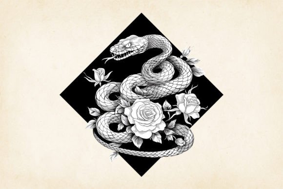 Download Snake and Roses Gothic Art Illustration - Premium Resources