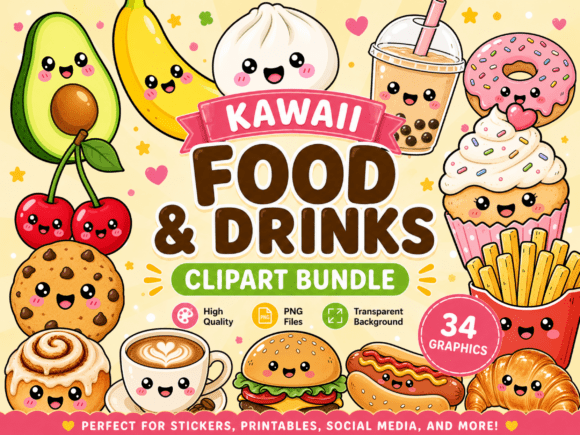Download Cute Kawaii Food and Drinks Clipart PNG - Clipart Collection