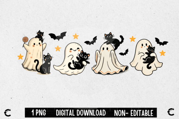 Download Vintage Halloween Ghost with Black Cats - Premium Resources