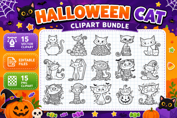 Download Halloween Cat Coloring Stamp Clipart PNG - Clipart Collection