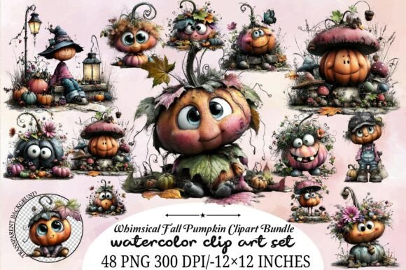 Download Whimsical Fall Pumpkin Clipart Bundle - Clipart Collection