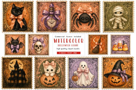 Download Retro Halloween Stamp Clipart PNG - Clipart Collection