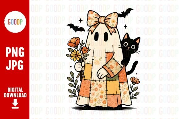 Download Floral Ghost with Black Cat Png - Ghost Collection