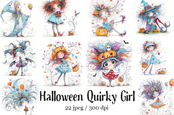 Download Whimsical Halloween Quirky Girl Clipart - Clipart Collection