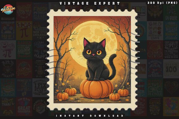 Download Full Moon Black Cat Stamp Clipart - Clipart Collection