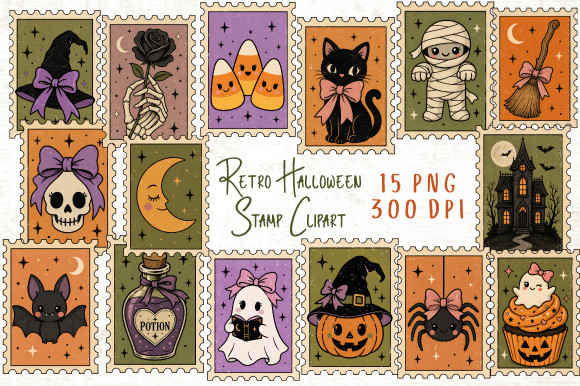Download Retro Halloween Stamp Clipart PNG - Clipart Collection