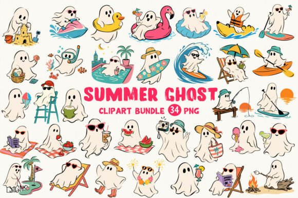Download Summer Ghost Halloween Clipart Bundle - Ghost Collection