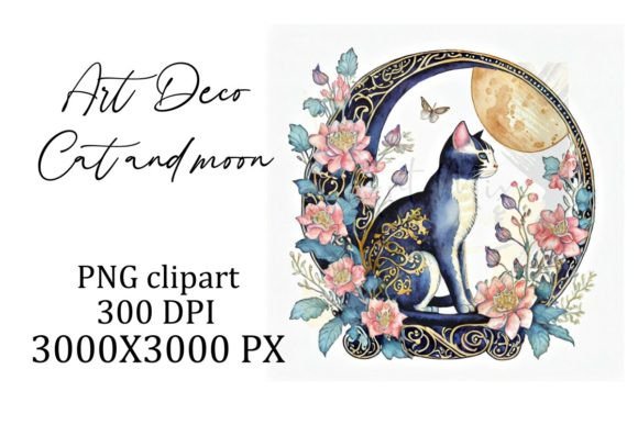 Download Art Deco Cat and Moon Clipart - Clipart Collection