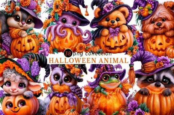 Download Halloween Animal Pumpkin Clipart Set - Clipart Collection