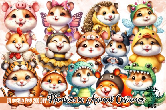 Download Cute Hamster in Animal Costumes Clipart - Costumes Collection