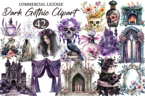 Download Watercolor Dark Gothic Clipart Bundle - Clipart Collection