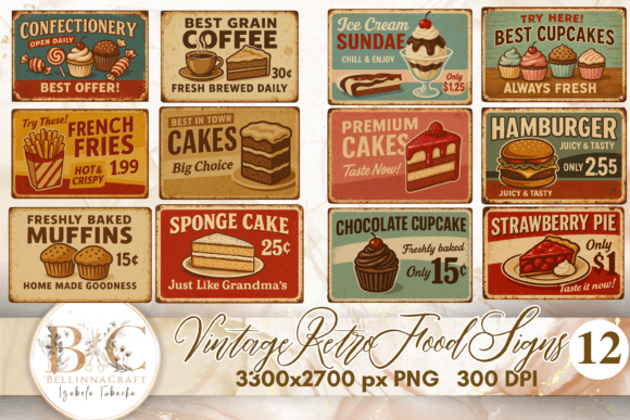 Download Vintage Retro Food Signs Clipart Bundle - Clipart Collection