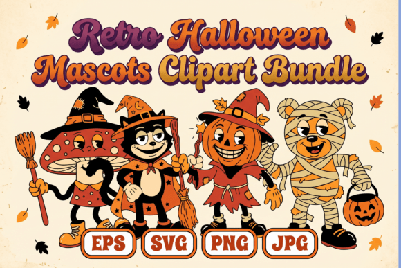Download Retro Halloween Mascots Clipart Bundle - Clipart Collection