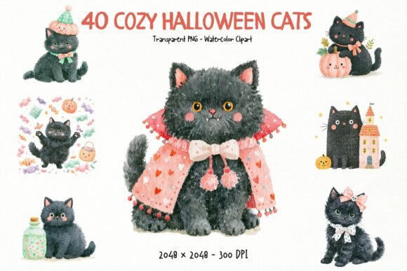 Download Whimsical Halloween Cats PNG Clipart - Clipart Collection