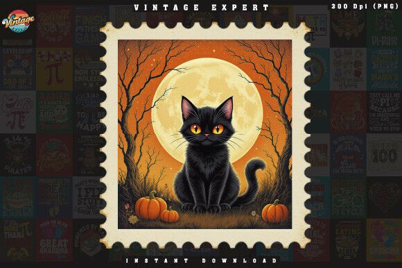 Download Spooky Kitty Postage Stamp Clipart - Clipart Collection