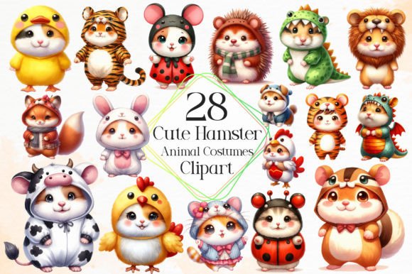 Download Cute Hamster in Animal Costumes Clipart - Costumes Collection