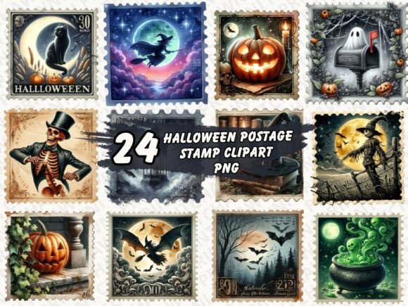 Download Vintage Halloween Postage Stamp Clipart - Clipart Collection