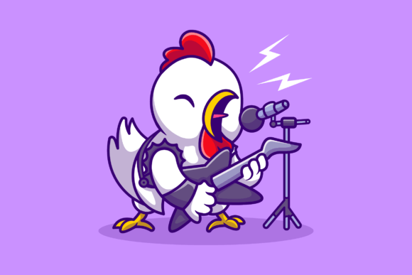 Download Cute Chicken Rocker with Guitar Cartoon - Rocker Collection