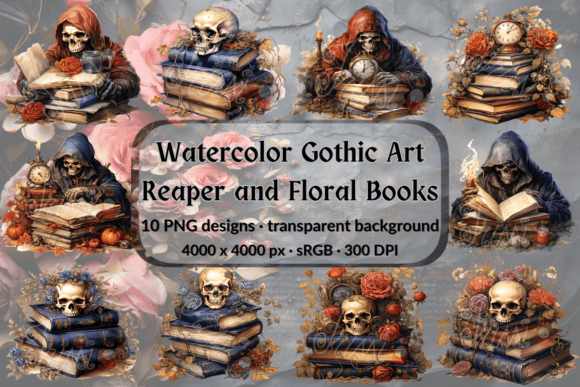 Download Gothic Clipart Set Grim Reaper Book Rose - Clipart Collection