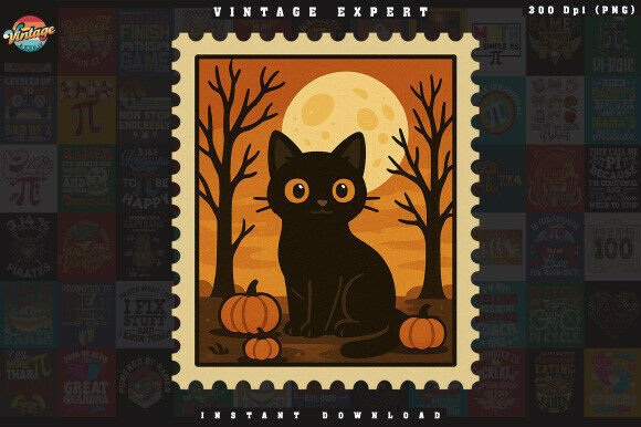 Download Halloween Black Ca Postage Stamp Clipart - Clipart Collection