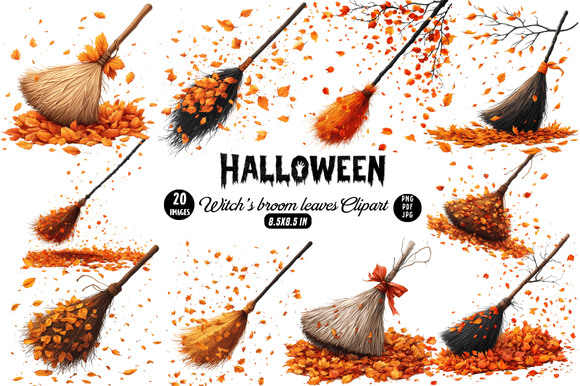 Download Halloween Witch’s Broom Leaves Clipart - Clipart Collection