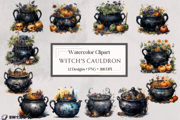 Download Watercolor Witch Cauldron Clipart PNG - Clipart Collection