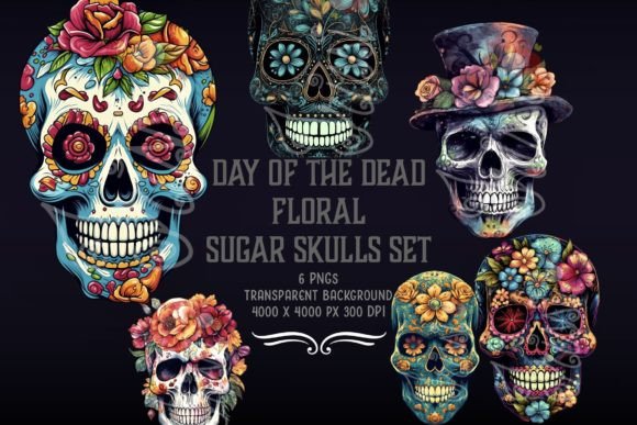 Download Day of the Dead Floral Sugar Skulls Set - Dead Collection